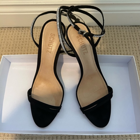 Schutz high heeled black suede feel sandal size 7.5 - Picture 3 of 5